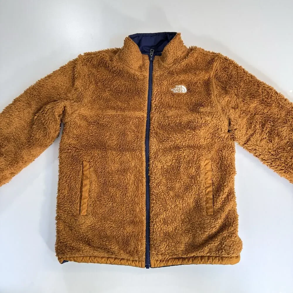 The North Face Youth Large L Navy Blue Reversible Sherpa Fleece Puffer Jacket
